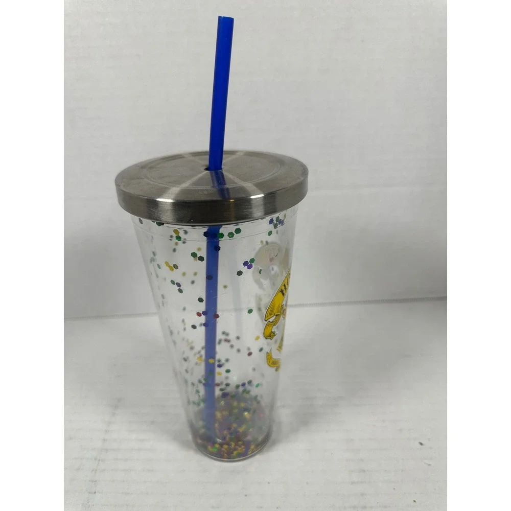 Harry Potter Hogwarts Glitter Confetti Tumbler Cup w/ Straw‎ Lid Drinkware